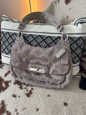 Coach Taupe Gray Signature Hobo Shoulder Bag Y2K